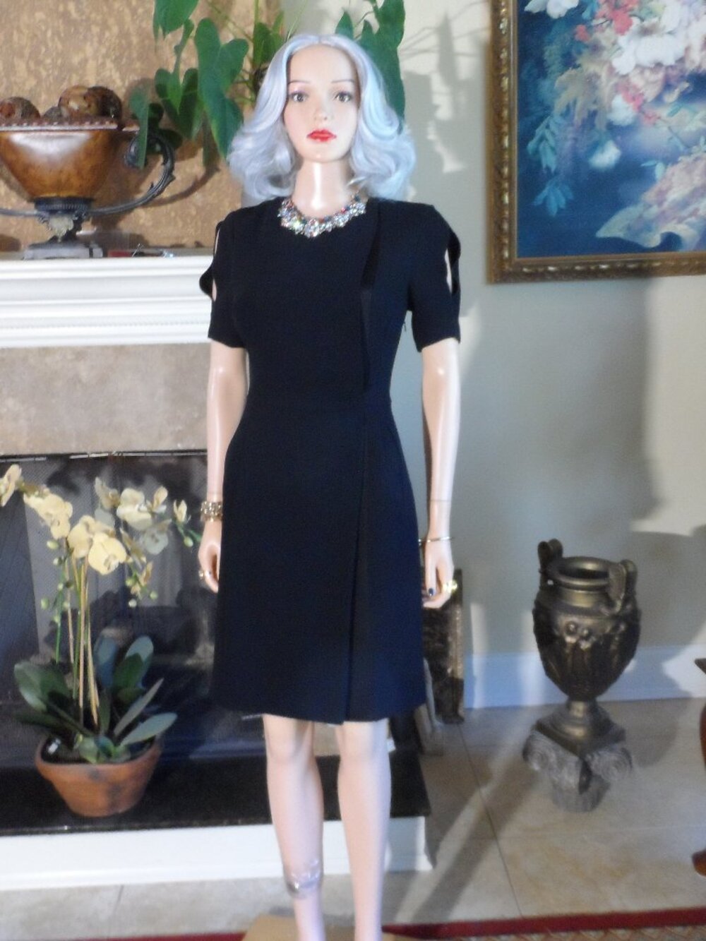 Altuzarra Black Cold-Shoulder Faux Wrap Sheath Dress IT 38 US 2